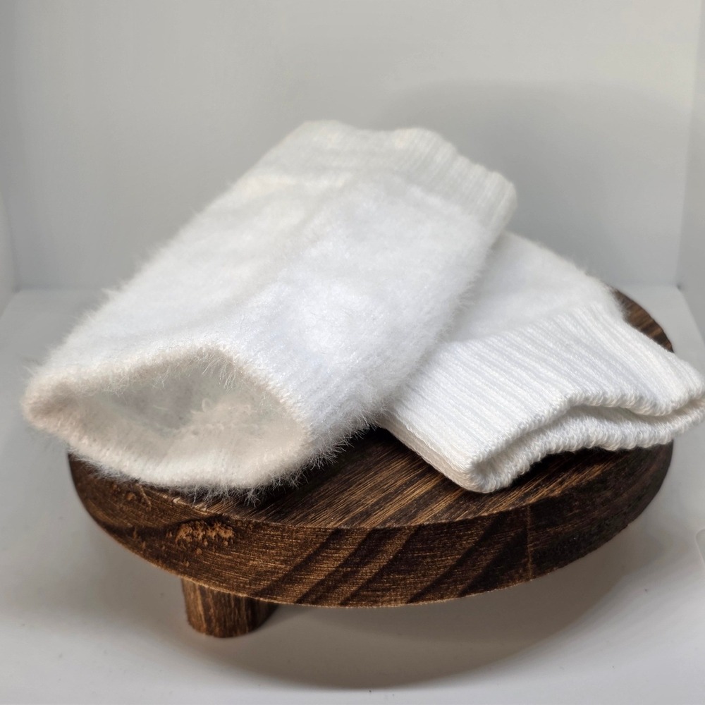 White Fuzzy Fingerless Mittens Soft Knit Cozy Winter Gloves Dark Academia